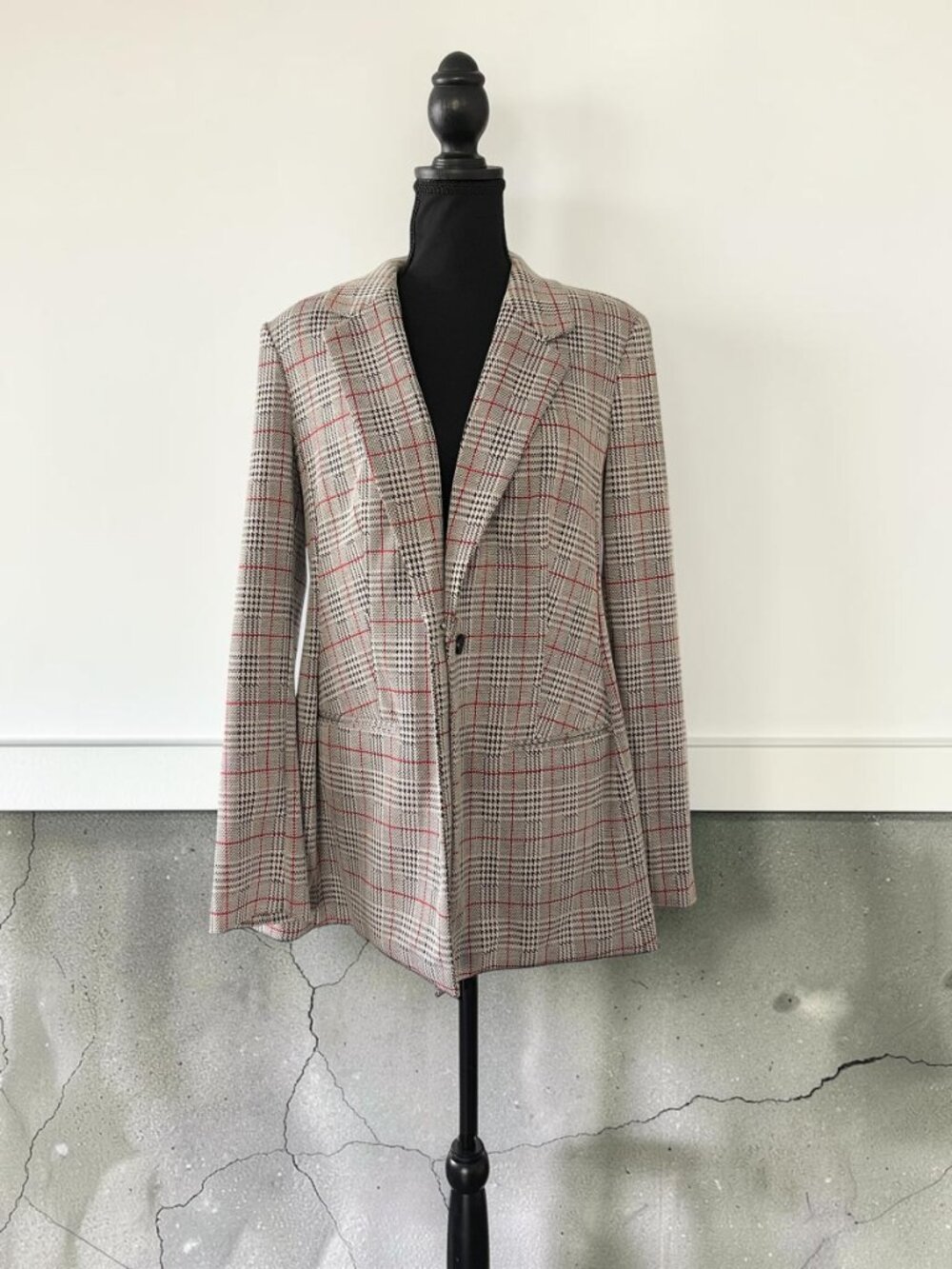 Calvin Klein Women’s Plaid Blazer XL Glen Check Houndstooth Red Black - Picture 5 of 6